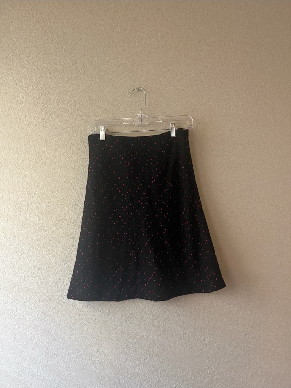 Valerie Stevens Petite Woolmark Black A-Line Skirt with Polka Dot Print